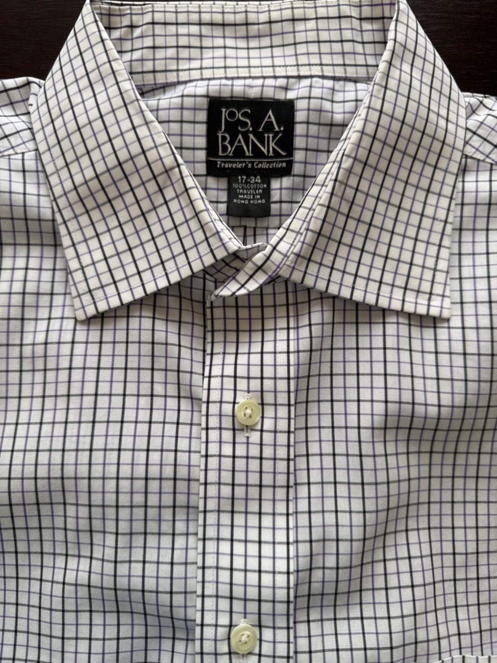 JOS. A. BANK WHITE BLACK PURPLE BUTTON-DOWN LONG SLEEVE SHIRT 17-34 🌟EUC🌟